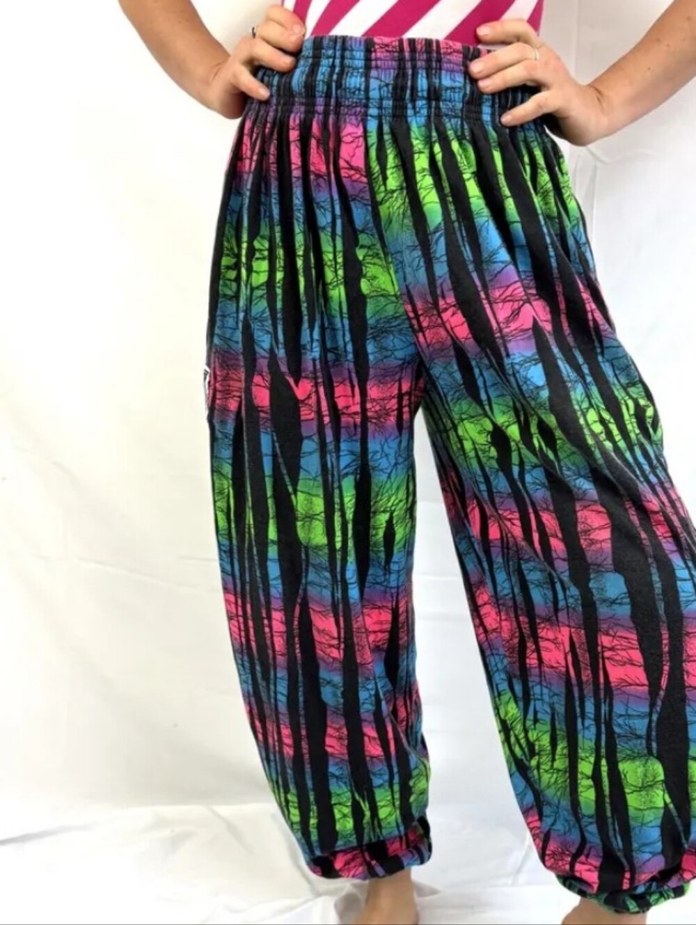 Vintage CP International Baggyz Neon Rainbow Muscle Beach Pants 80s 90s Large